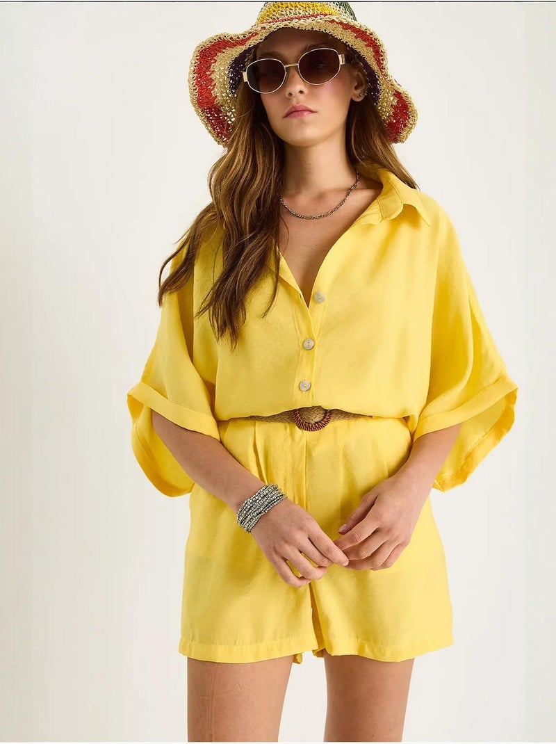 Set co-ord due pezzi a vita alta con bottoni lucci Giallo limone - Kiabi