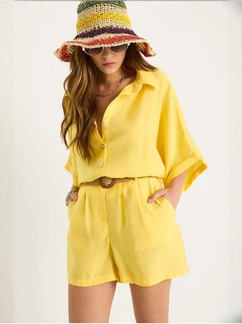 Set co-ord due pezzi a vita alta con bottoni lucci Giallo limone - Kiabi