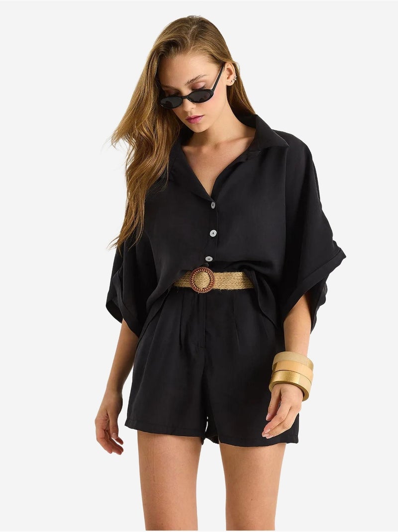 Set co-ord due pezzi a vita alta con bottoni lucci Nero - Kiabi
