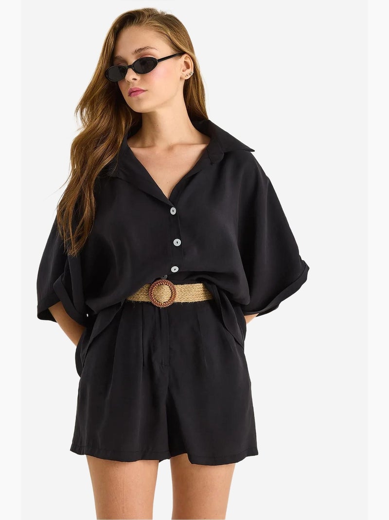 Set co-ord due pezzi a vita alta con bottoni lucci Nero - Kiabi