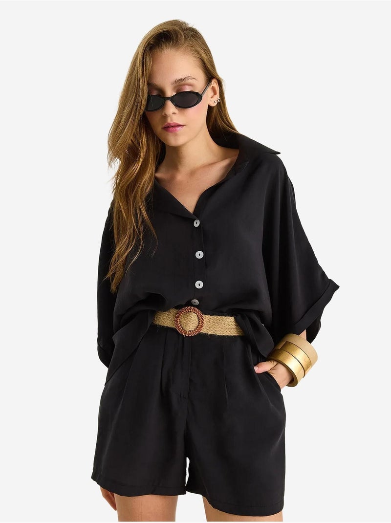 Set co-ord due pezzi a vita alta con bottoni lucci Nero - Kiabi
