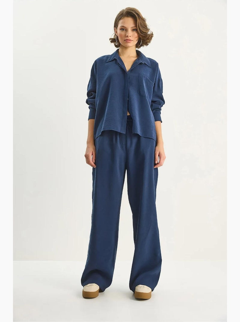 Set co-ord due pezzi camicia-pantaloni lucci Blu marino - Kiabi