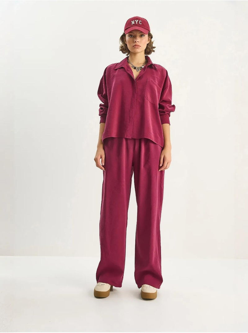 Set co-ord due pezzi camicia-pantaloni lucci Rosso bordeaux - Kiabi