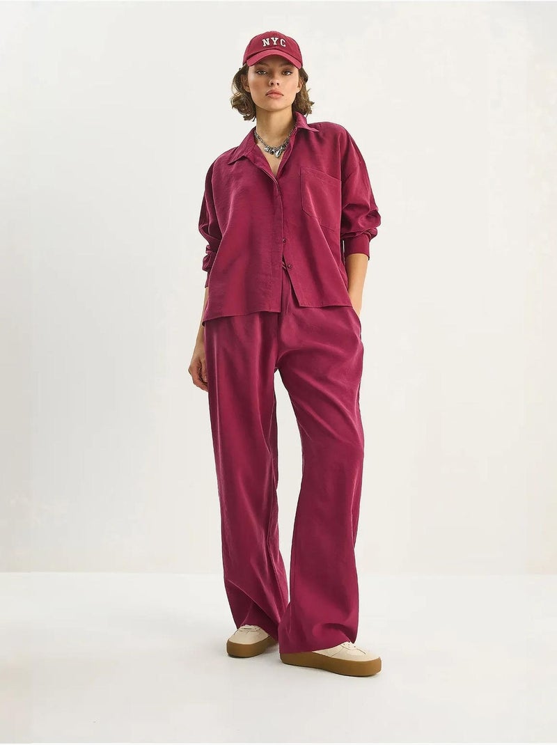 Set co-ord due pezzi camicia-pantaloni lucci Rosso bordeaux - Kiabi