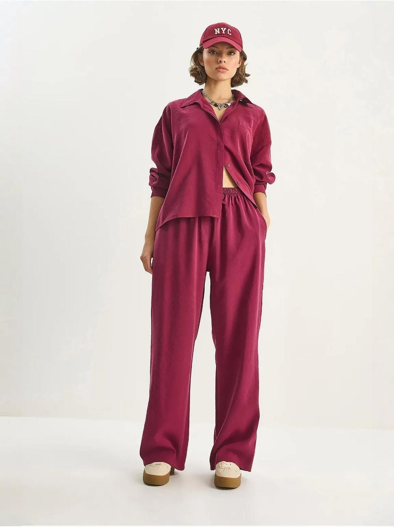 Set co-ord due pezzi camicia-pantaloni lucci Rosso bordeaux - Kiabi