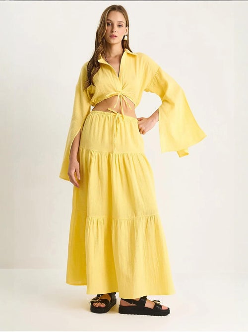 Set co-ord due pezzi con camicia e gonna con ruches lucci - Kiabi Set co-ord due pezzi con camicia e gonna con ruches lucci - Kiabi