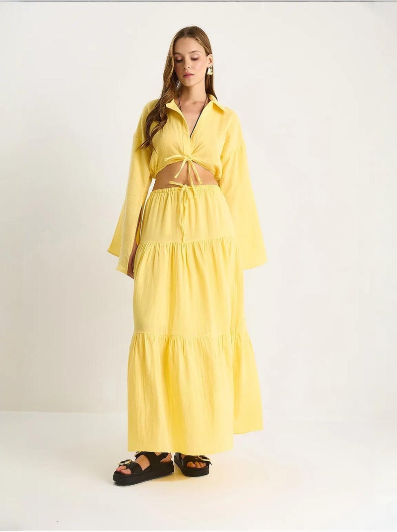Set co-ord due pezzi con camicia e gonna con ruches lucci Ambra - Kiabi