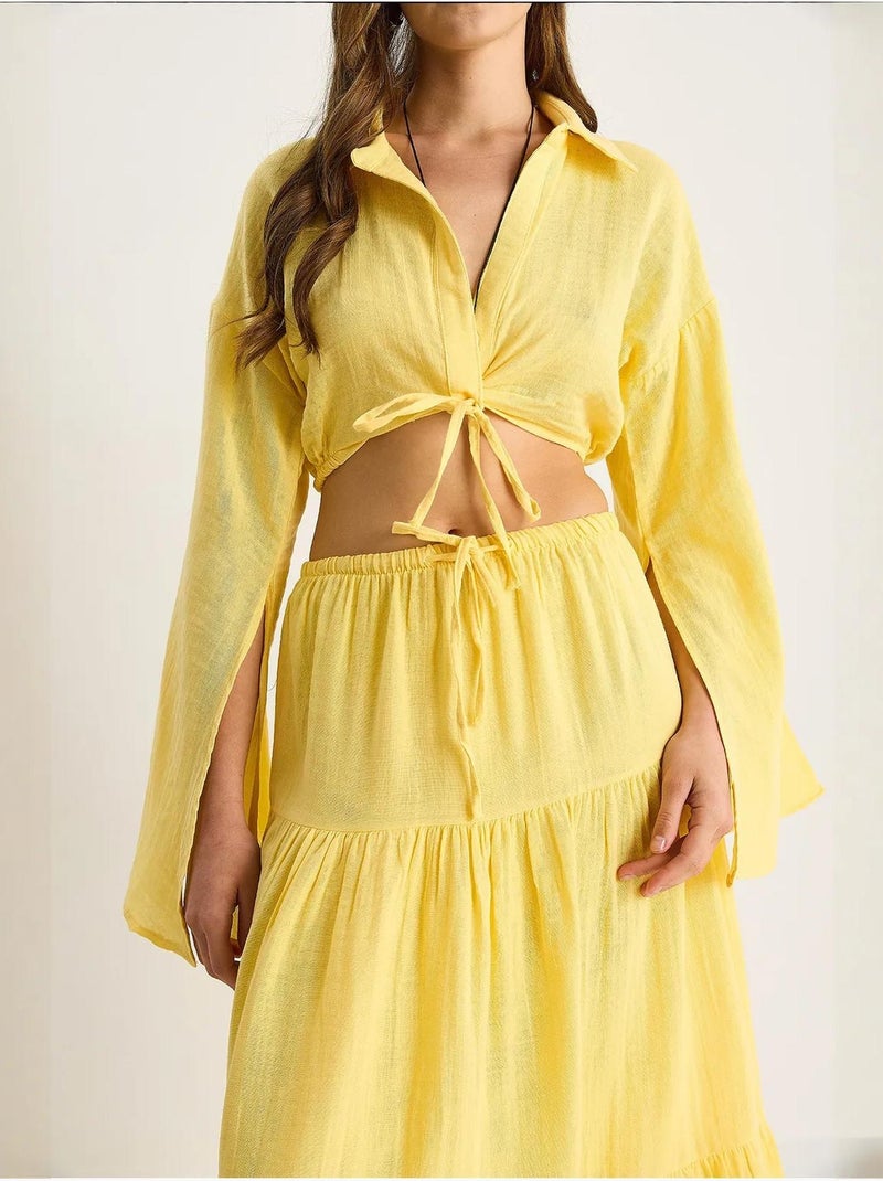 Set co-ord due pezzi con camicia e gonna con ruches lucci Ambra - Kiabi