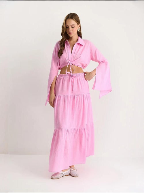 Set co-ord due pezzi con camicia e gonna con ruches lucci - Kiabi Set co-ord due pezzi con camicia e gonna con ruches lucci - Kiabi