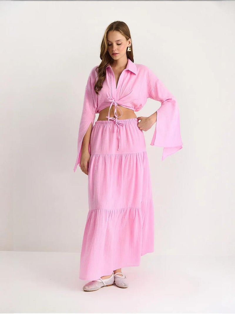 Set co-ord due pezzi con camicia e gonna con ruches lucci Rosa chiaro - Kiabi
