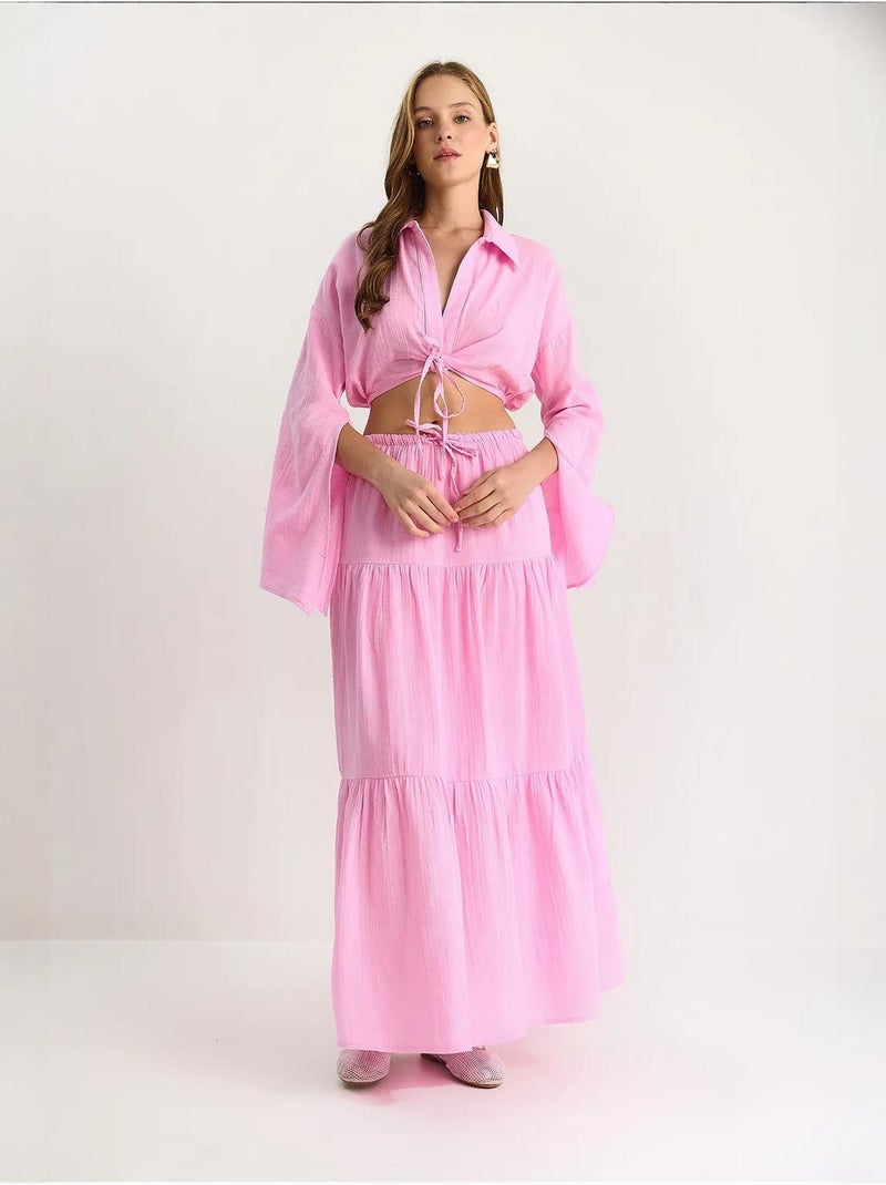 Set co-ord due pezzi con camicia e gonna con ruches lucci Rosa chiaro - Kiabi