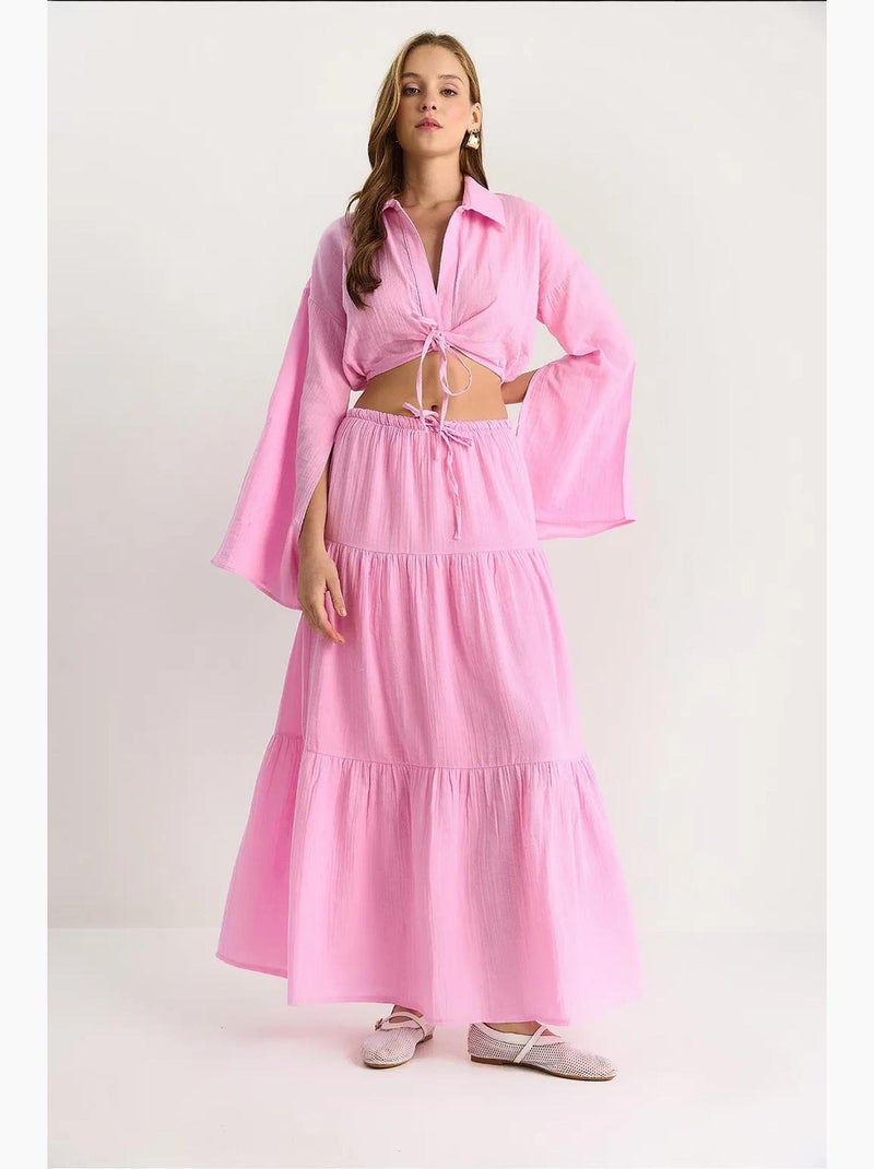 Set co-ord due pezzi con camicia e gonna con ruches lucci Rosa chiaro - Kiabi