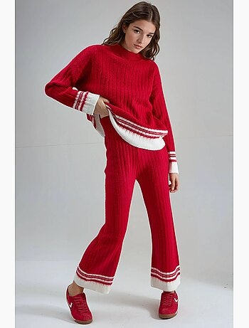 Set co-ord in maglia a coste a righe con mezzo dolcevita my fashion