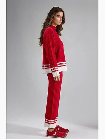 Set co-ord in maglia a coste a righe con mezzo dolcevita my fashion