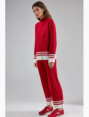 Set co-ord in maglia a coste a righe con mezzo dolcevita my fashion