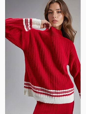 Set co-ord in maglia a coste a righe con mezzo dolcevita my fashion