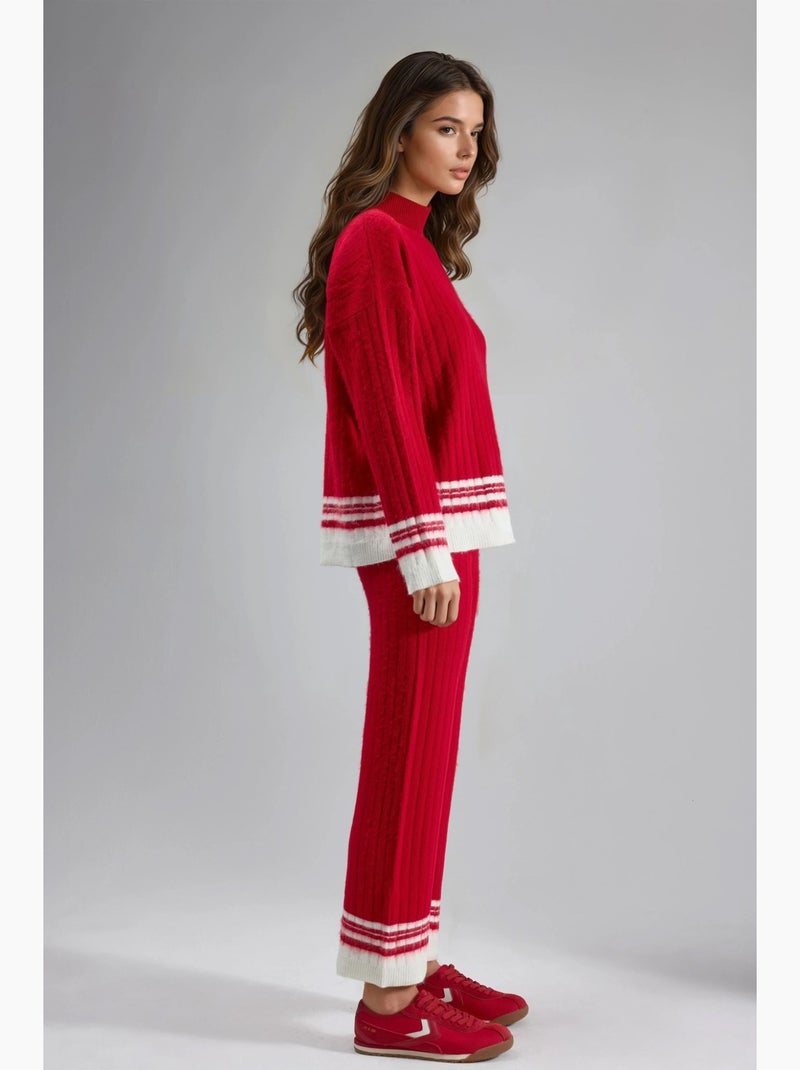 Set co-ord in maglia a coste a righe con mezzo dolcevita my fashion Rosso - Kiabi