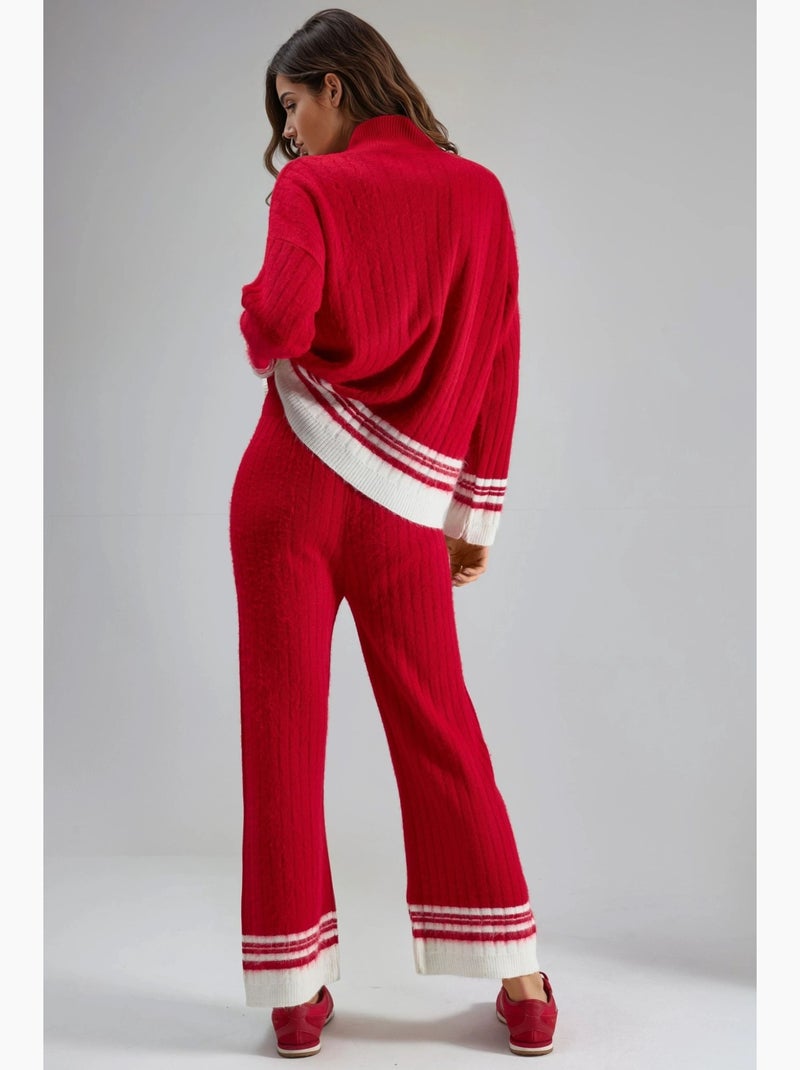 Set co-ord in maglia a coste a righe con mezzo dolcevita my fashion Rosso - Kiabi
