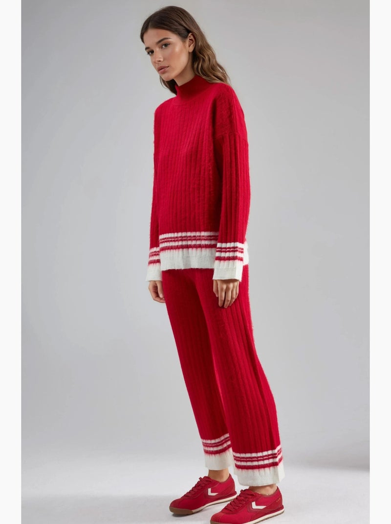 Set co-ord in maglia a coste a righe con mezzo dolcevita my fashion Rosso - Kiabi