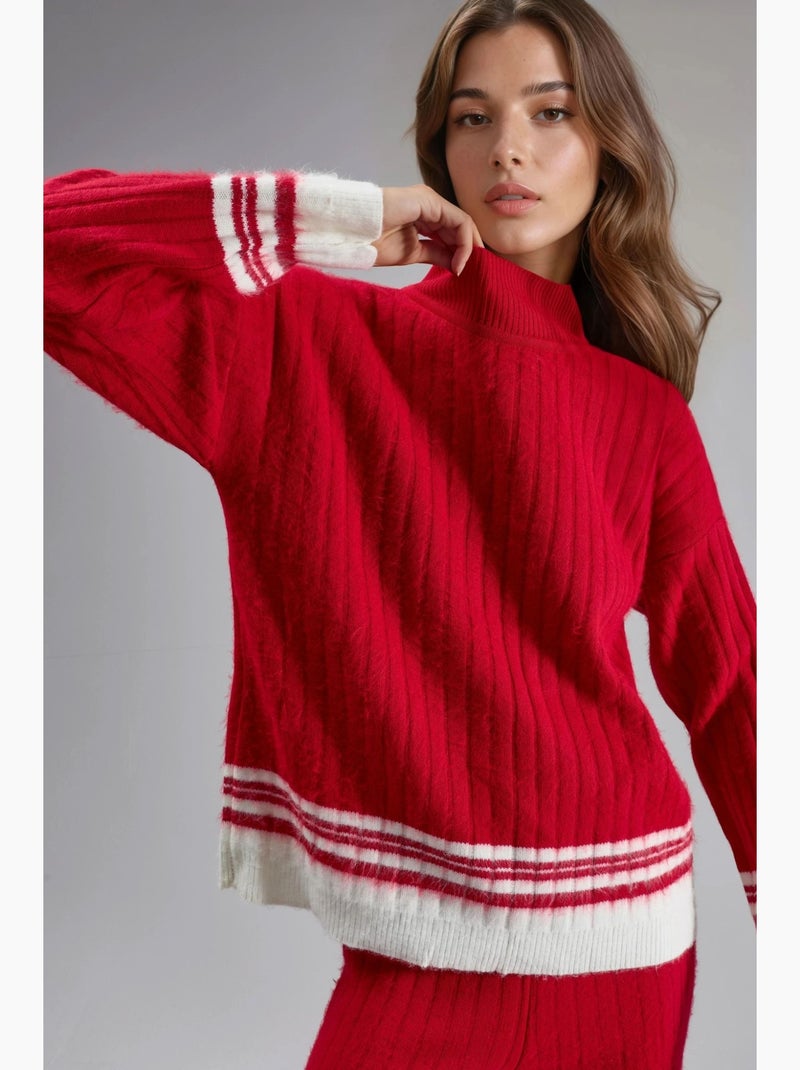 Set co-ord in maglia a coste a righe con mezzo dolcevita my fashion Rosso - Kiabi