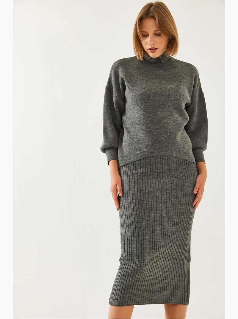 Set co-ord in maglia a coste con dolcevita lucci Grigio nero - Kiabi