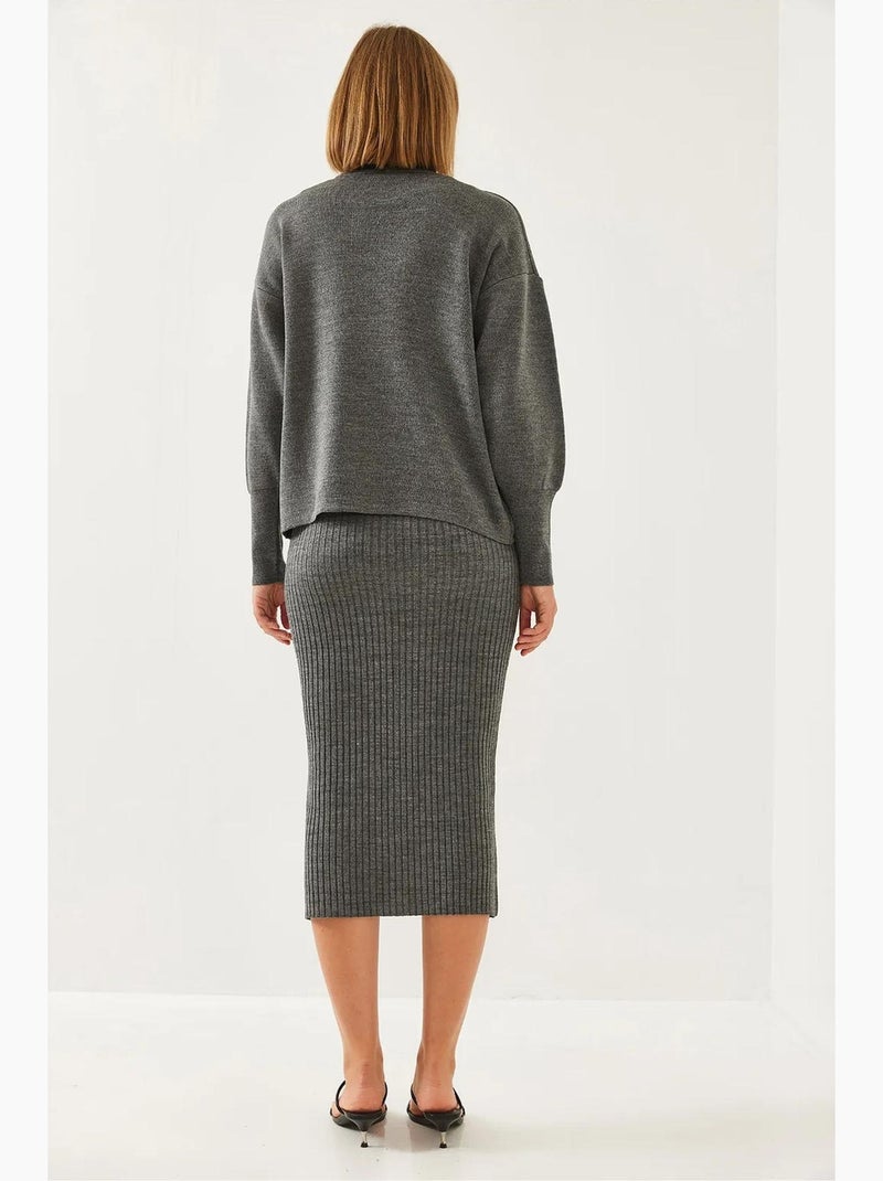 Set co-ord in maglia a coste con dolcevita lucci Grigio nero - Kiabi
