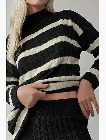 Set co-ord in maglia a righe con maglione e pantaloni my fashion
