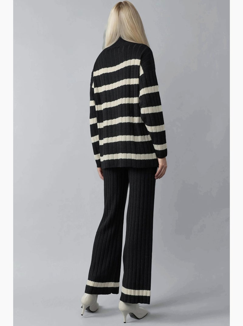 Set co-ord in maglia a righe con maglione e pantaloni my fashion Nero - Kiabi