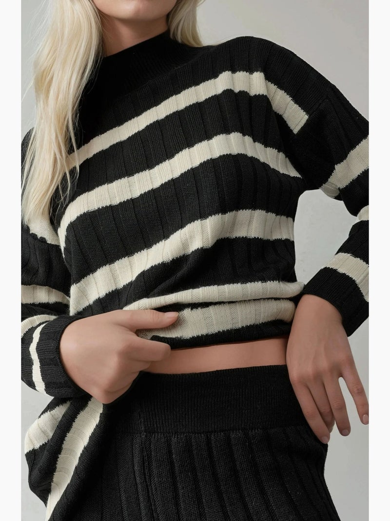 Set co-ord in maglia a righe con maglione e pantaloni my fashion Nero - Kiabi
