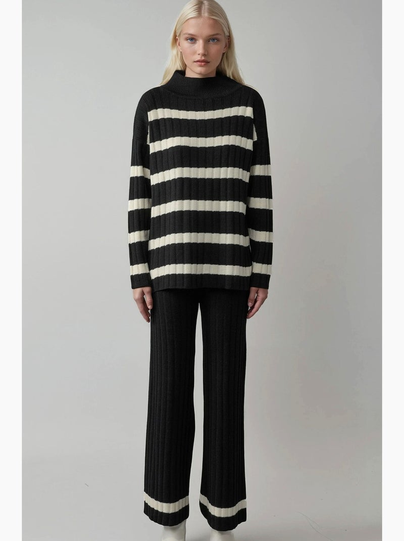 Set co-ord in maglia a righe con maglione e pantaloni my fashion Nero - Kiabi