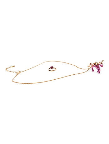 Set collana e anello unicorno rosa glitter - Great Pretenders