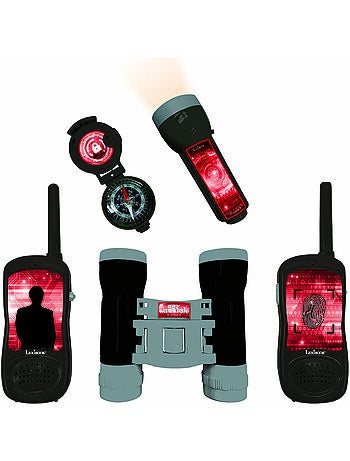 set completo di spionaggio con walkie-talkie fino a 120 m, binocolo, torcia e bussola.