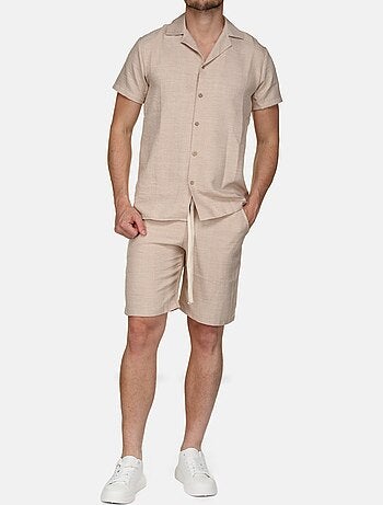 Set composto da camicia e pantaloncini a tinta unita con texture - Frilivin