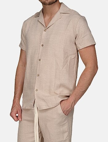 Set composto da camicia e pantaloncini a tinta unita con texture - Frilivin