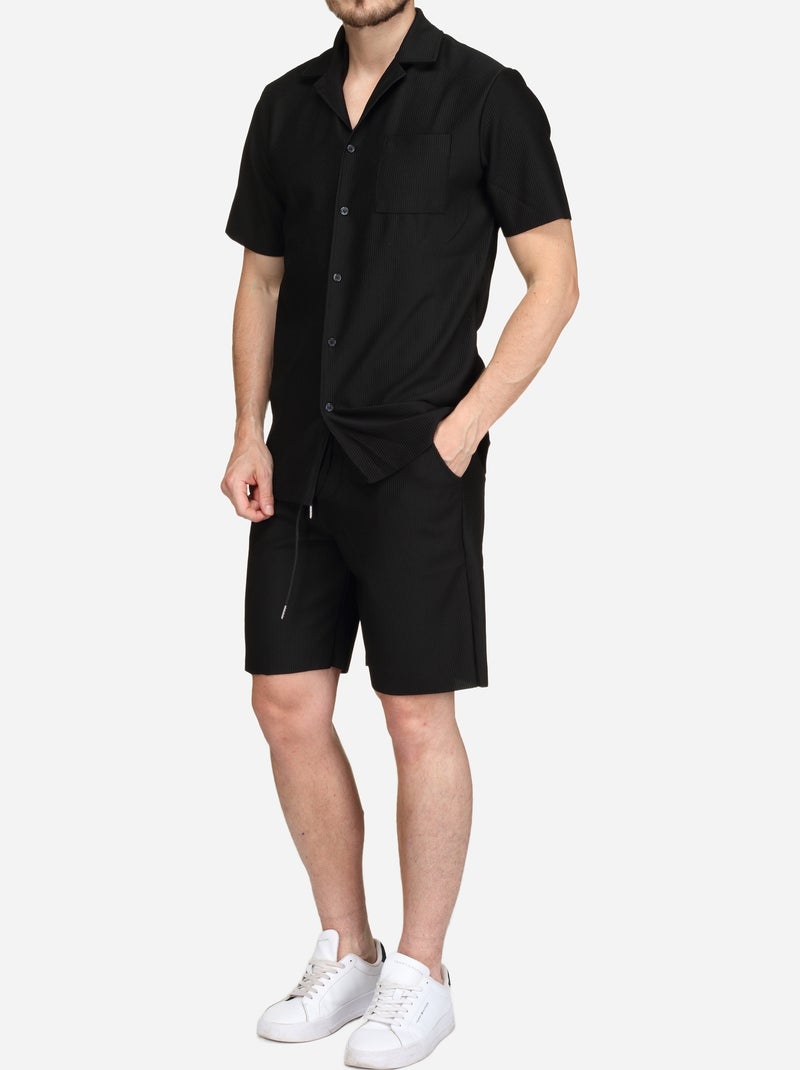 Set composto da camicia e pantaloncini testurizzati - Frilivin Nero - Kiabi