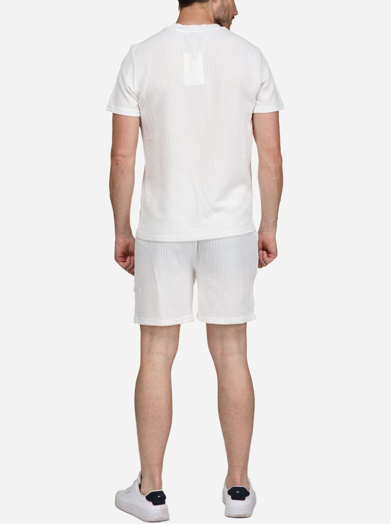 Set composto da maglietta e pantaloncini a tinta unita e fantasia - Frilivin Bianco - Kiabi