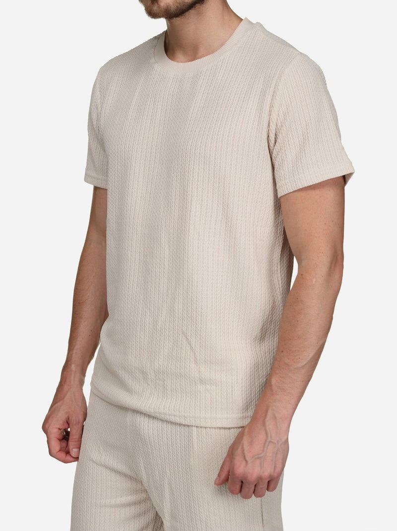 Set composto da maglietta e pantaloncini a tinta unita e fantasia - Frilivin Crema - Kiabi