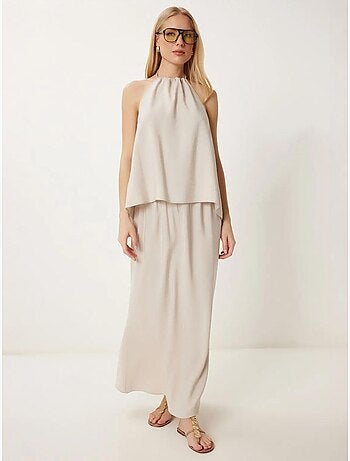 Set con blusa halter con dettaglio a laccetti e gonna a gamba ampia istanbul