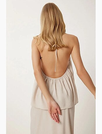 Set con blusa halter con dettaglio a laccetti e gonna a gamba ampia istanbul