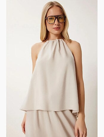 Set con blusa halter con dettaglio a laccetti e gonna a gamba ampia istanbul