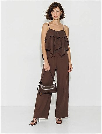Set con blusa senza spalline con volant e pantaloni a gamba ampia lucci