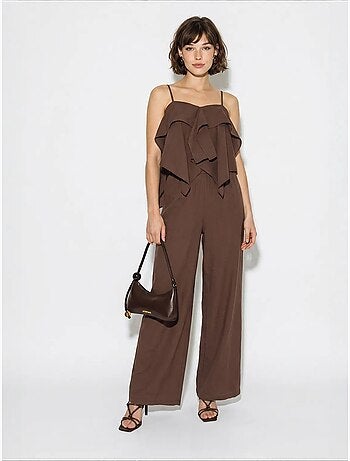 Set con blusa senza spalline con volant e pantaloni a gamba ampia lucci