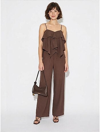 Set con blusa senza spalline con volant e pantaloni a gamba ampia lucci