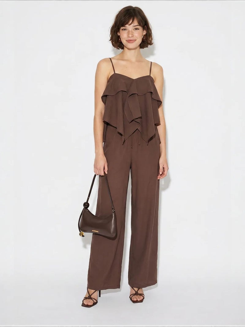 Set con blusa senza spalline con volant e pantaloni a gamba ampia lucci Marrone cioccolato - Kiabi