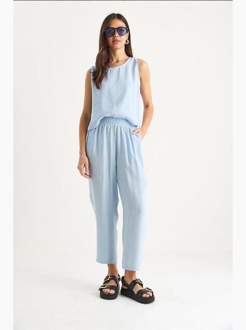 Set con camicetta senza maniche a girocollo e pantaloni carrof fıt lucci Blu cielo - Kiabi