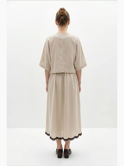 Set con camicia oversize con scollo a v ricamata e maniche a 3/4 e pantaloni a gamba ampia lucci - Kiabi Set con camicia oversize con scollo a v ricamata e maniche a 3/4 e pantaloni a gamba ampia lucci - Kiabi