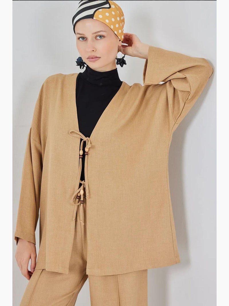Set con cardigan con scollo a v e pantaloni a gamba larga bdart Marrone chiaro - Kiabi
