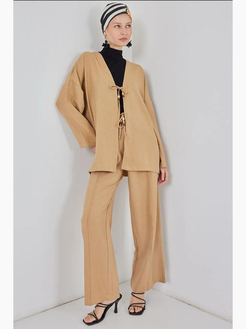 Set con cardigan con scollo a v e pantaloni a gamba larga bdart Marrone chiaro - Kiabi
