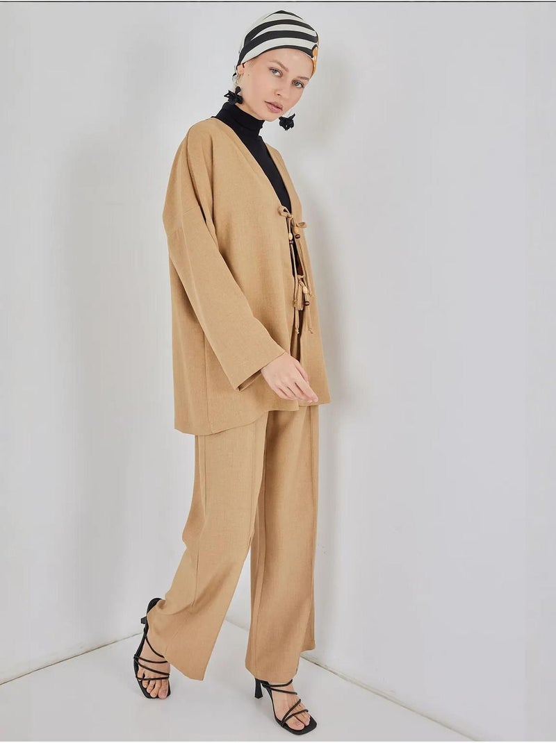 Set con cardigan con scollo a v e pantaloni a gamba larga bdart Marrone chiaro - Kiabi