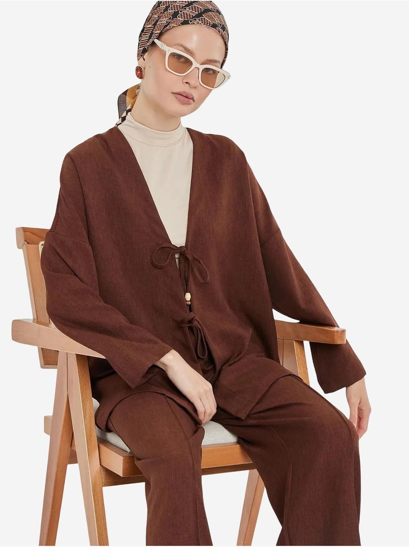 Set con cardigan con scollo a v e pantaloni a gamba larga bdart Marrone cioccolato - Kiabi